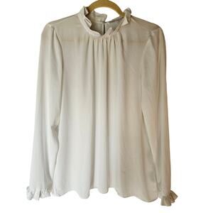 VIOLET + CLAIRE Ivory Chiffon Ruffled Collar and Cuff Blouse, Size L
